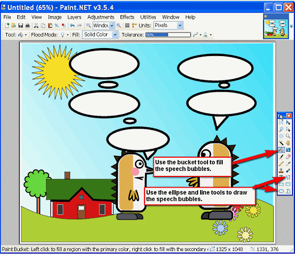 create a comic use bucket tools