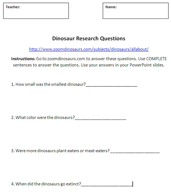 2nd Grade Dinosaur Research Worksheet for PowerPoint Project