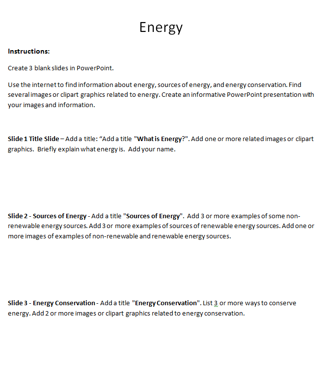 Energy PowerPoint Student Handout