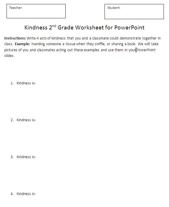 2nd grade Kindness unit Powerpoint worksheet
