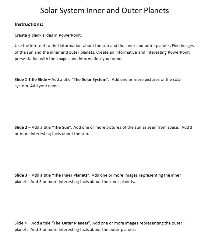 solar system student handout