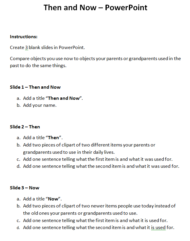 Then and Now Student Handout