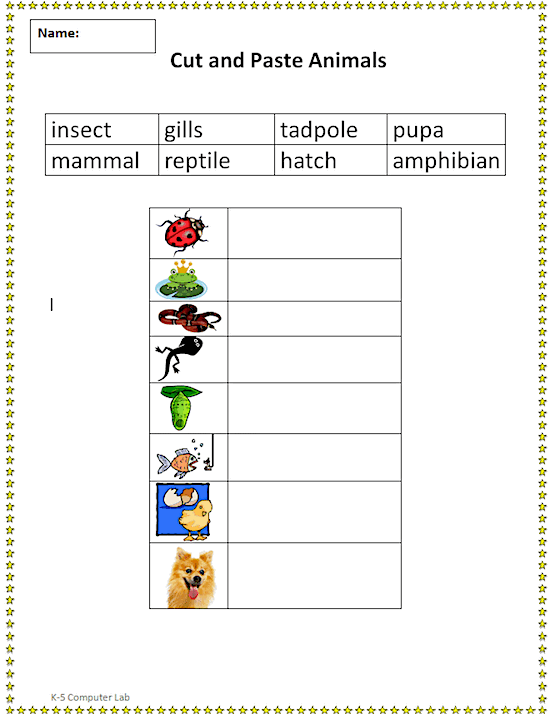 Cut and Paste Animal Vocabulary