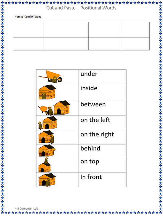 Cut and Paste Positional Words Finished