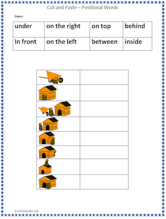 Cut and Paste - Positional Words