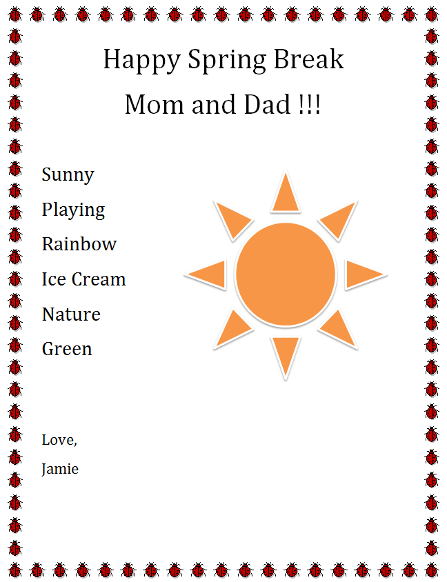 spring break acrostic