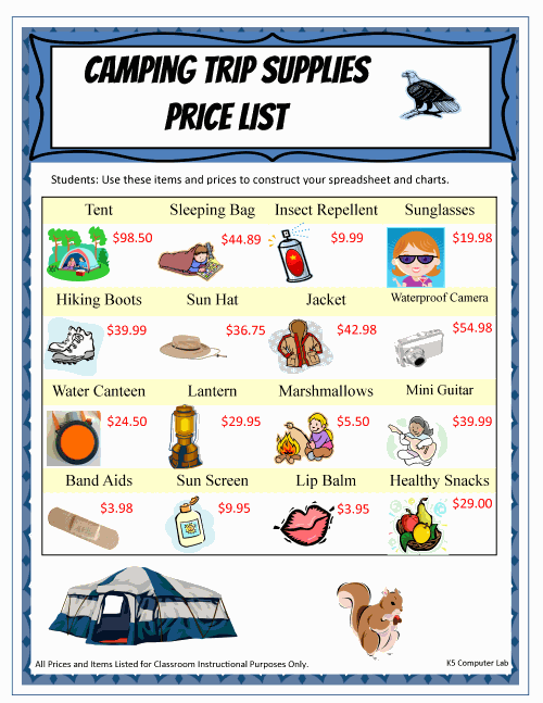 Excel Camping Trip Expense Chart