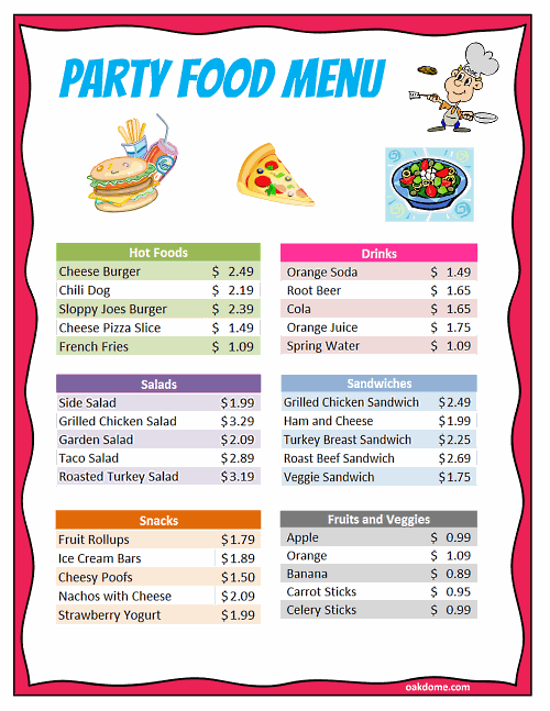 excel party for 5 food budget k 5 computer lab