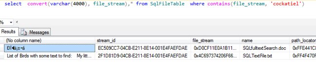 Results of SQL Statement on FileTable