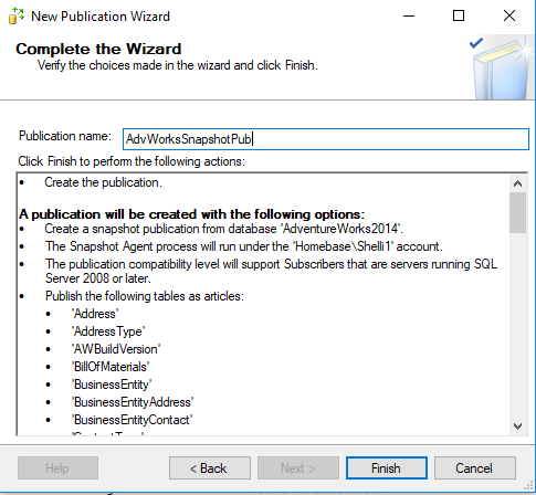 Complete the Publication Wizard
