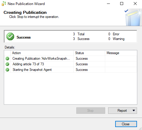 Publication SQL Agent Status Window