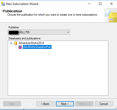 Publication Selection - Snapshot Replication