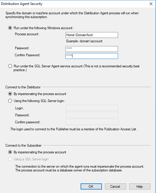 Distribution Agent Security User Name - Snapshot Replication