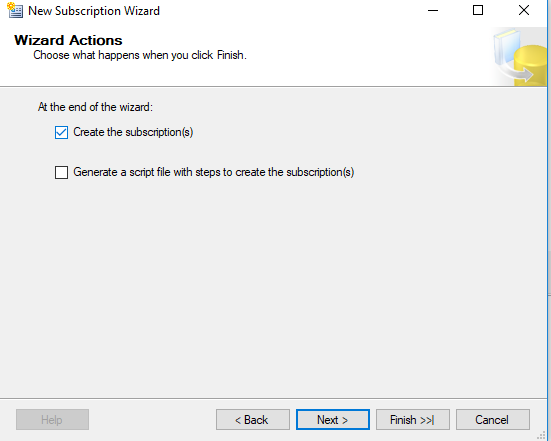 Subscription Wizard Actions - Snapshot Replication