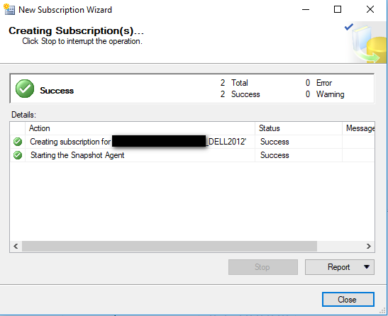 Created Subscription - Snapshot Replication