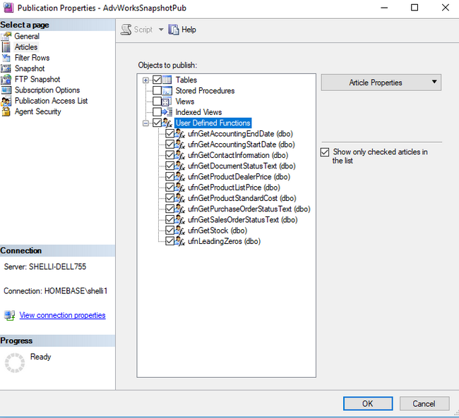 Publication Properties to Add User Defined Function for Subscriber