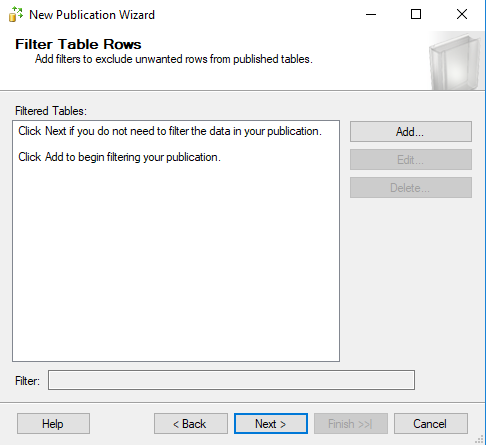 Snapshot Filter for Tables