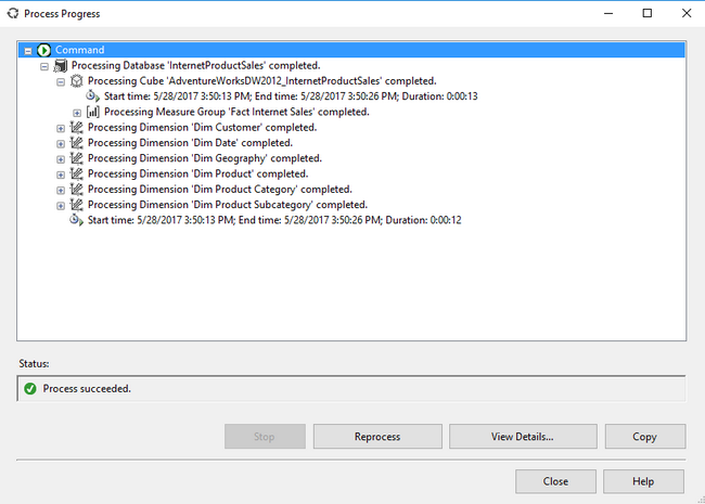 SSAS Progress Process Window