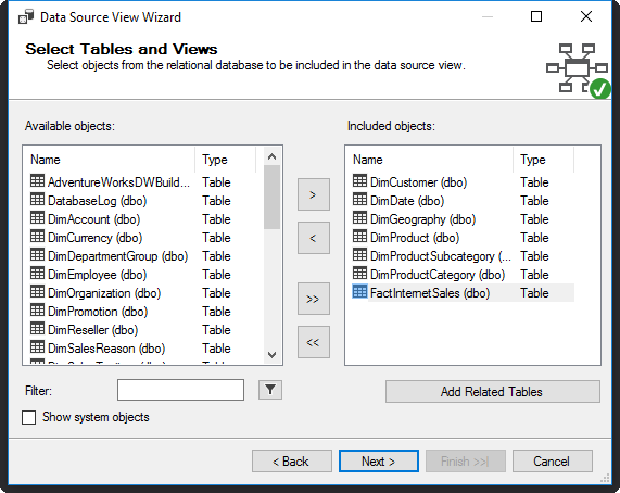 SSAS Data Source View Wizard