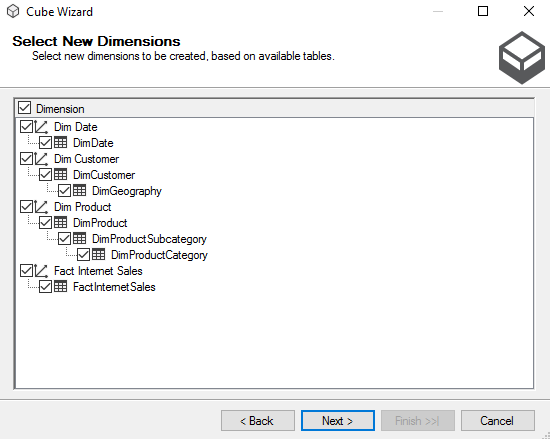 Cube Dimension Selection