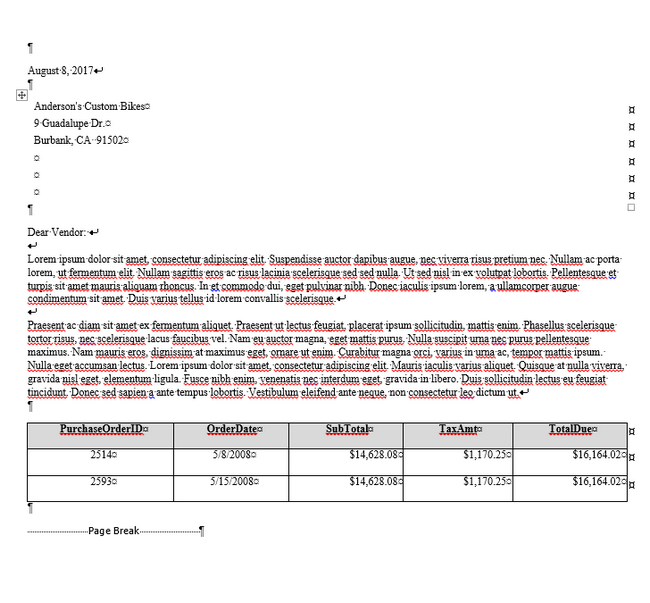 Mail Merge Document Letter with 2 data rows