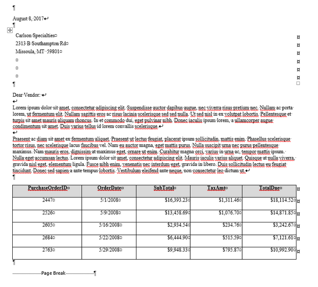 Mail Merge Document Letter with 5 data rows