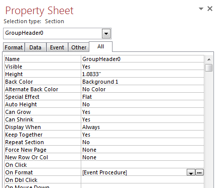 MS Access Group Header