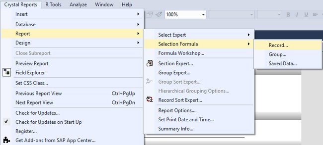 Crystal Report Selection Formula for Record