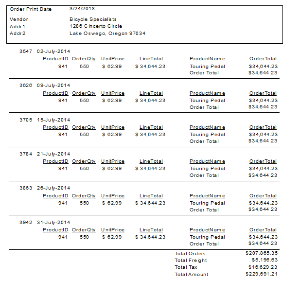 Report Preview with Selected Parameter Value