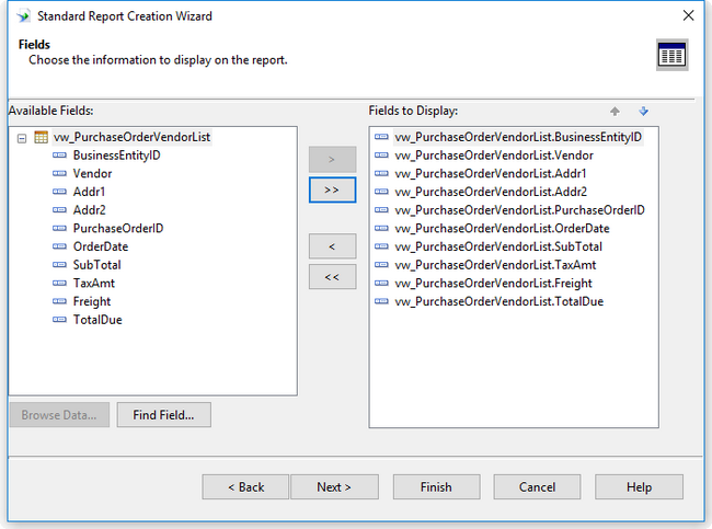 Select Crystal Report Fields