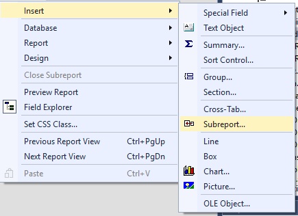 Insert Subreport Right Click