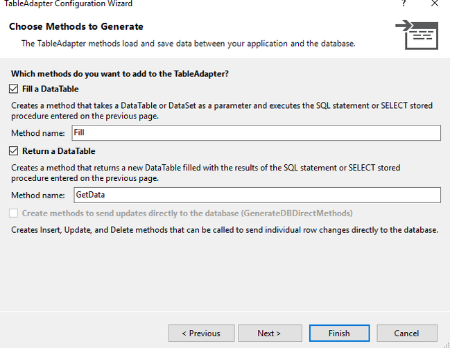 Choose Methods to Generate window