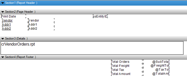 Vendor List Main Crystal Report with SubReport