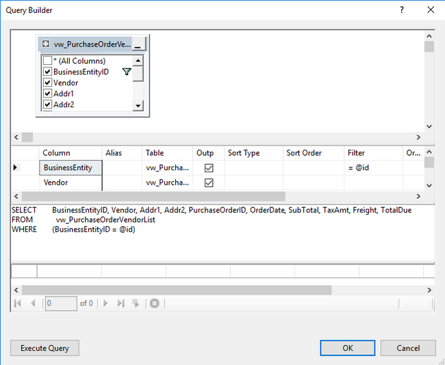 Query Builder Window to Add Parameter to Filter