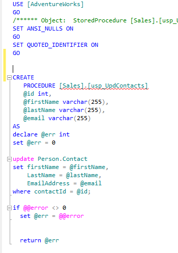 SQL Code for Update Stored Proc