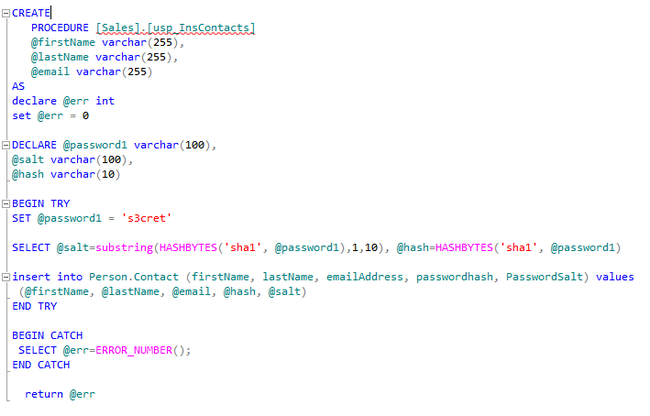 SQL Code for Insert Stored Proc