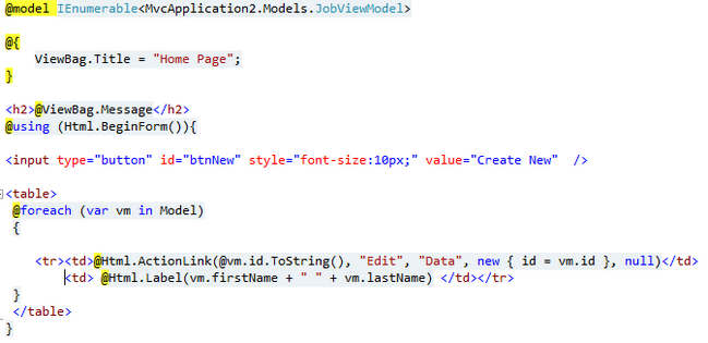Create View to retrieve data into View Model Collection