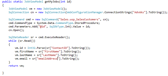 Code to Retrieve Single Database Record