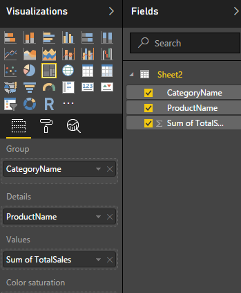 Power BI Tree Map Visualization Fields