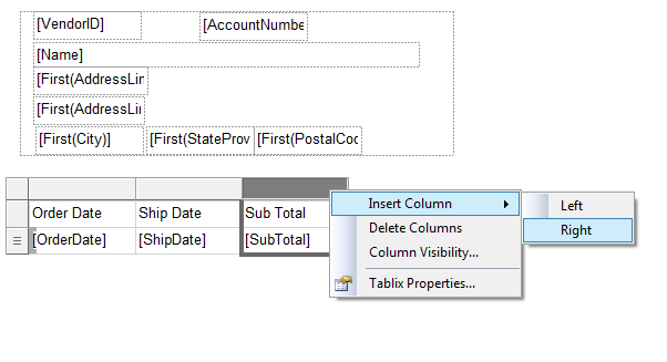 SSRS Adding Insert Columns